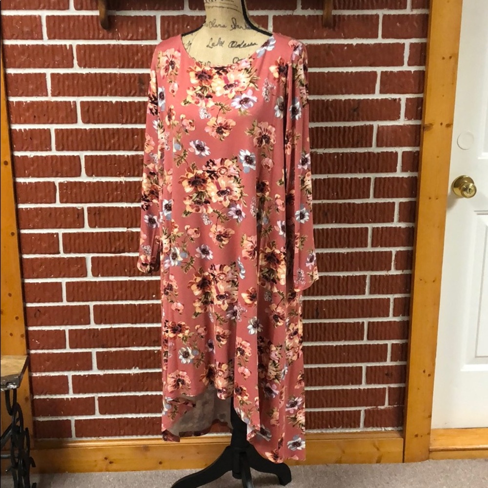 Coral high low floral dress